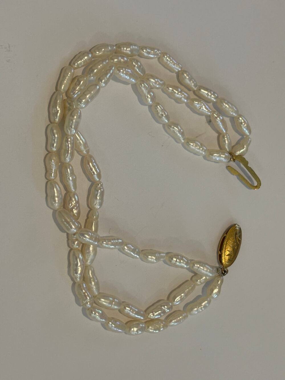 Vintage Cultured Rice Pearls Bracelet Gold Tone Clasp